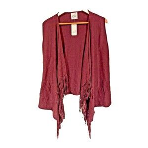 April‎ Marin NWT Fringe Vest With Pockets Burgundy Punchy Western Hippie
